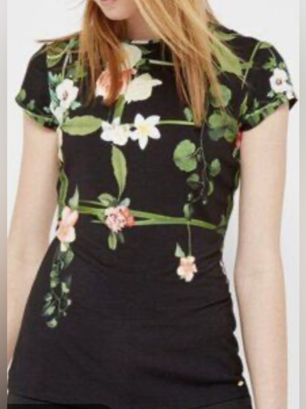 Beautiful Ted Baker Short Sleeve Black Floral T Size 3 Med